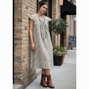 Vintage Floral Cotton Nightgown Dress w/ Cap Sleeves - Small